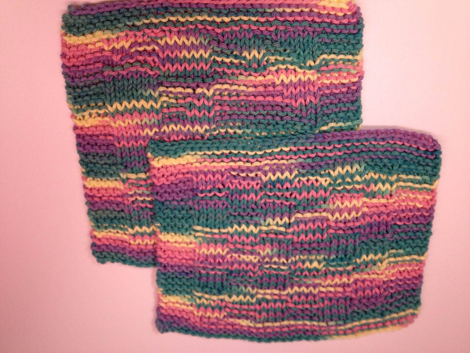 Hand knitted wash cloths or dish cloths - set of two - all natural 100 % cotton