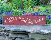 Rise and Shine Sign - Handmade Wood Signs - Kitchen - Home Decor - Distressed - Rustic - Wall Hanging - Signage - Red