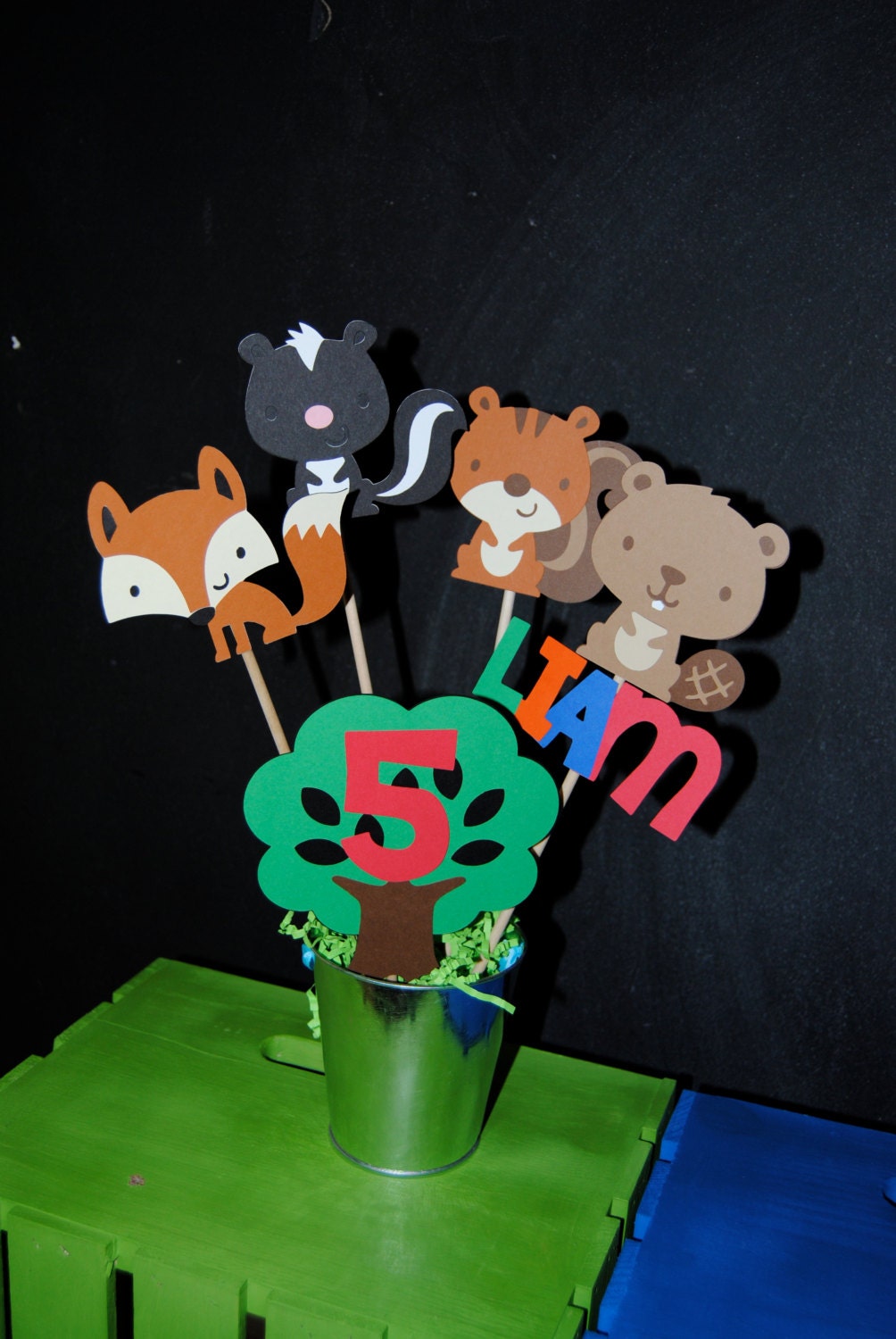 Woodland Animals Birthday Centerpiece With Childs Age And Name...