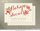 Printable Red Rose Baby Shower Invitation Card - Baby Shower DIY Floral Printable Party Invitation Card