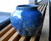 Handcrafted Dark Blue Stoneware Vase with Jade Green Accents