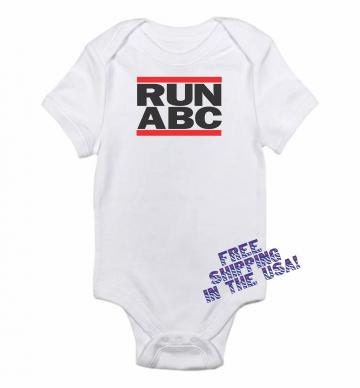 RUN ABC Run Dmc Retro Rap 80's Music Inspired Funny Baby Onesie 0-3 m 3-6 m 6-9 m 12 m 18 m Free Shipping
