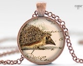 Hedgehog Necklace, Hedgie Art Pendant, Parisian Porcupine Charm, Hedgehog Jewelry (223)