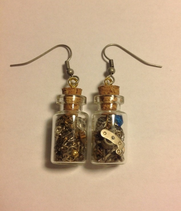 Glass Vial Steampunk Earrings
