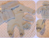 Premature baby prem tiny blue prince clothing outfit set bundle 3-5lbs or 5-8 lbs onesie hat cardigan socks