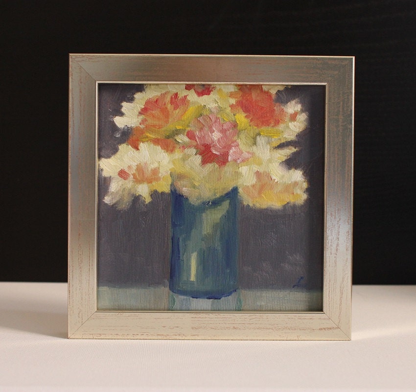 Oil Painting ''Flower'' Still Life Original Painting Fine Art Oil on Canvas Panel, Home Decor 6x6 inches