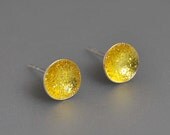 Druzy Yellow Studs Sterling Silver Crystal Sparkling Enamel Simple Modern Geometric Circle Earrings Bright Sunny Happy Gift for Her Under 25
