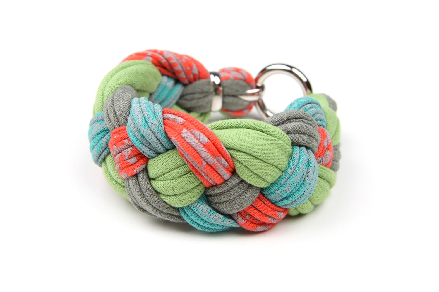 Salmon Emerald Green Mint Braided Bracelet - Bangle Bracelet - Chunky Cuff - Braid Bracelet - Summer Jewelry Fashion Christmasinjuly CIJ