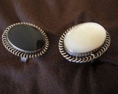 Sterling Silver Adjustable Ring set with Oval Black Resin or White Mother of Pearl