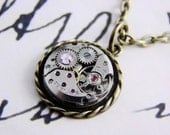 Steampunk Necklace with Vintage 17 Jewels Swiss Watch Movement Swarovski Crystal