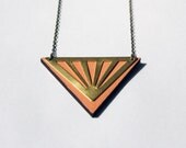 Wooden chevron arrow necklace wood laser cut brass triangle geometric tribal aztec retro peach pastel