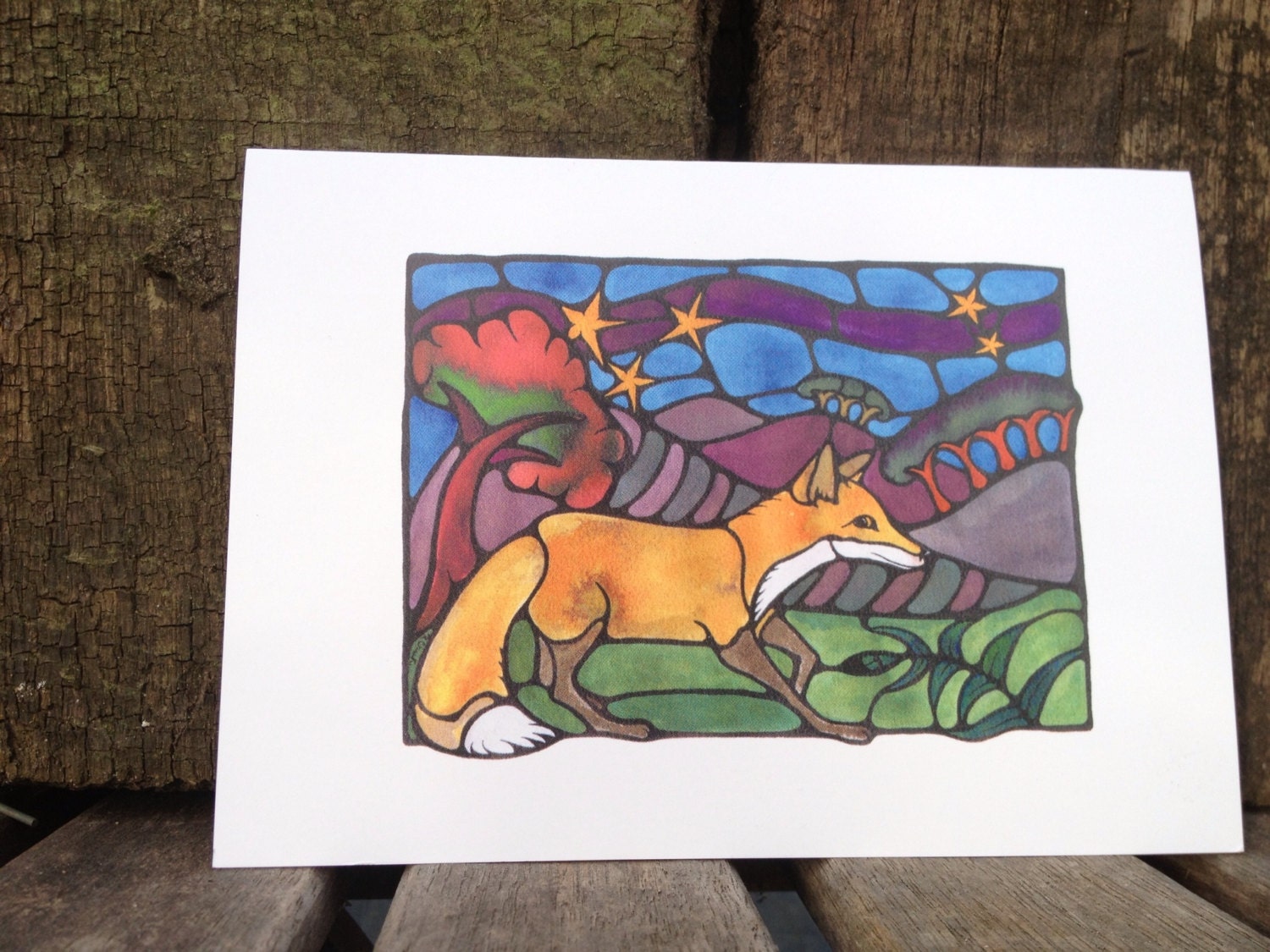 Blank greeting/notecard of a fox titled 'Going home'