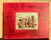 Dried flower painting.  Painting in vintage.  Acrylic painting. Canvas painting.  Handmade painting.  Mixed media painting.