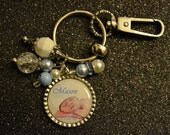 Personalized Picture Blue Bezel Pendant Key Chain, Keychain, Gift, Name