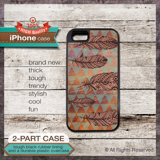 TOUGH iPhone 4 & 4s - iPhone 5 Case Accessory - Tribal Feather Design Wood Pattern - Design Cover 32