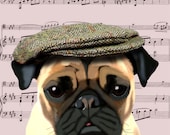 Pug in Flat Cap 14x11 Art Print Digital Print Acrylic Art Illustration Original Painting wall art wall décor wall hanging animal painting
