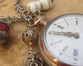 Indira: Vintage Pocket Watch with Sterling Silver Chain and Guatemalan Beads