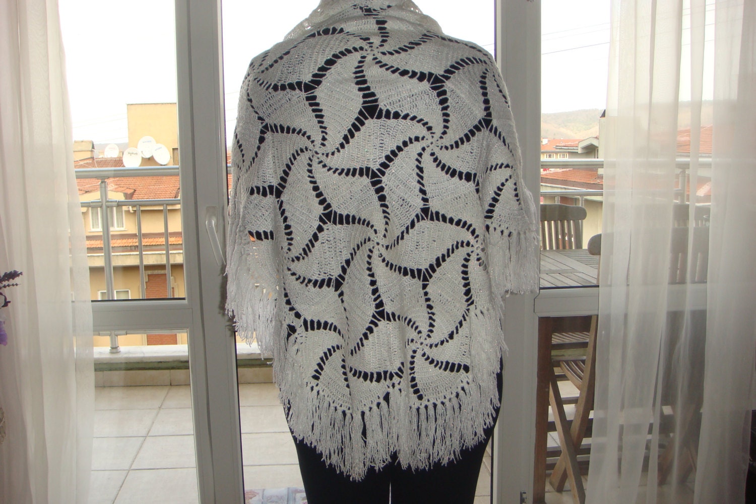 handmade cozy, light, soft and warm knitted wool shawl, wrap and stole