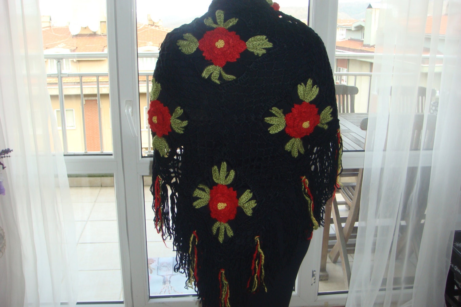 handmade cozy, light, soft and warm knitted wool shawl, wrap and stole