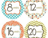 Weekly Pregnancy Stickers Belly Bump Sticker Week Baby Stickers Blue Orange Brown Maternity Pregnant Expectant Moms Photo Prop - Pat2-R