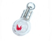 Miniature Red Origami Crane Pendant - Round Glass Vial