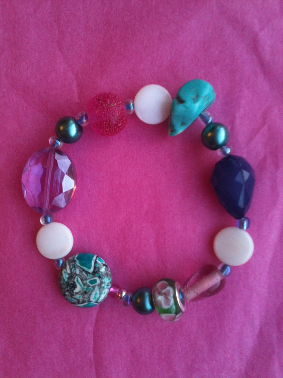 OOAK Turquoise, Pink, Green and White Mixed Bead Bracelet