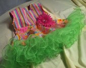 PARTY Dress - 18 months Colorful Neon print  Dress  with Ruffled  Green Tutu.