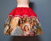 Vintage Inspired Spanish Mustang Round-up Skirt, Spanish, Retro, Unique, Plus Size, Pin-up Girl, OOAK, Ready to Ship