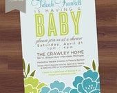 Baby Shower Invitation - Modern Bloom - Floral, blue, teal, turquoise, lime - Girl, Boy, Twins, Gender Neutral (DIY Digital Printable)