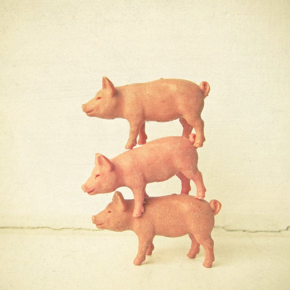 Three Little Pigs - Animal photograph, piglet, pink, cream, nursery decor, childrens art, simple decor 8x8 Print