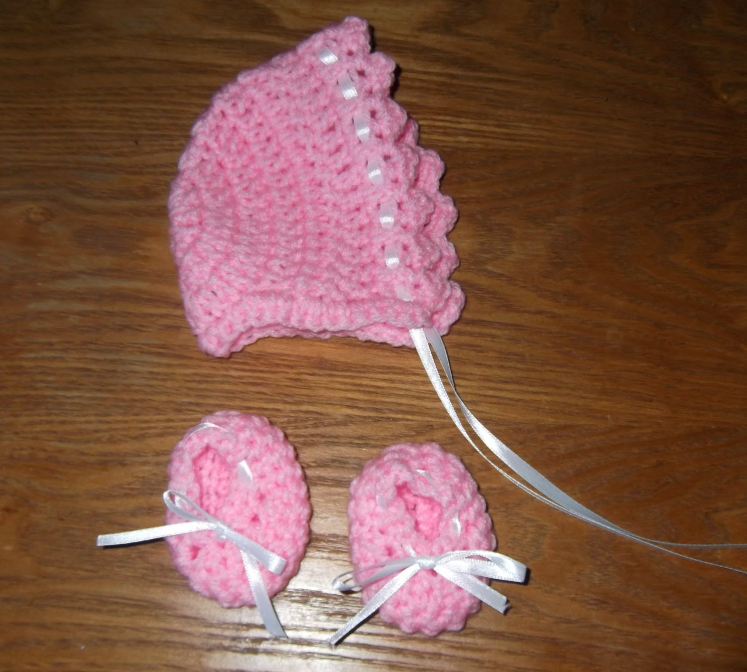 Crochet Bonnets and Booties W/ Lace Accents