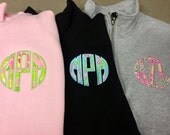Appliqué 1/4 zip sweatshirt using Lilly Pulitzer fabric