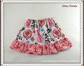 CUTE Girls Custom Boutique Cotton Twirl Skirt with Ruffle & Elastic Waist - size 6 - Floral batik print. Great for spring, summer.