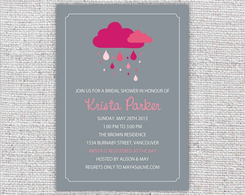 bridal shower invitation printable pink grey rain cloud rain shower wedding invitation shower digital invite customizable personalized