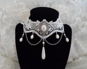 Handmade Wedding White Lace Pearl Choker Necklace Princess