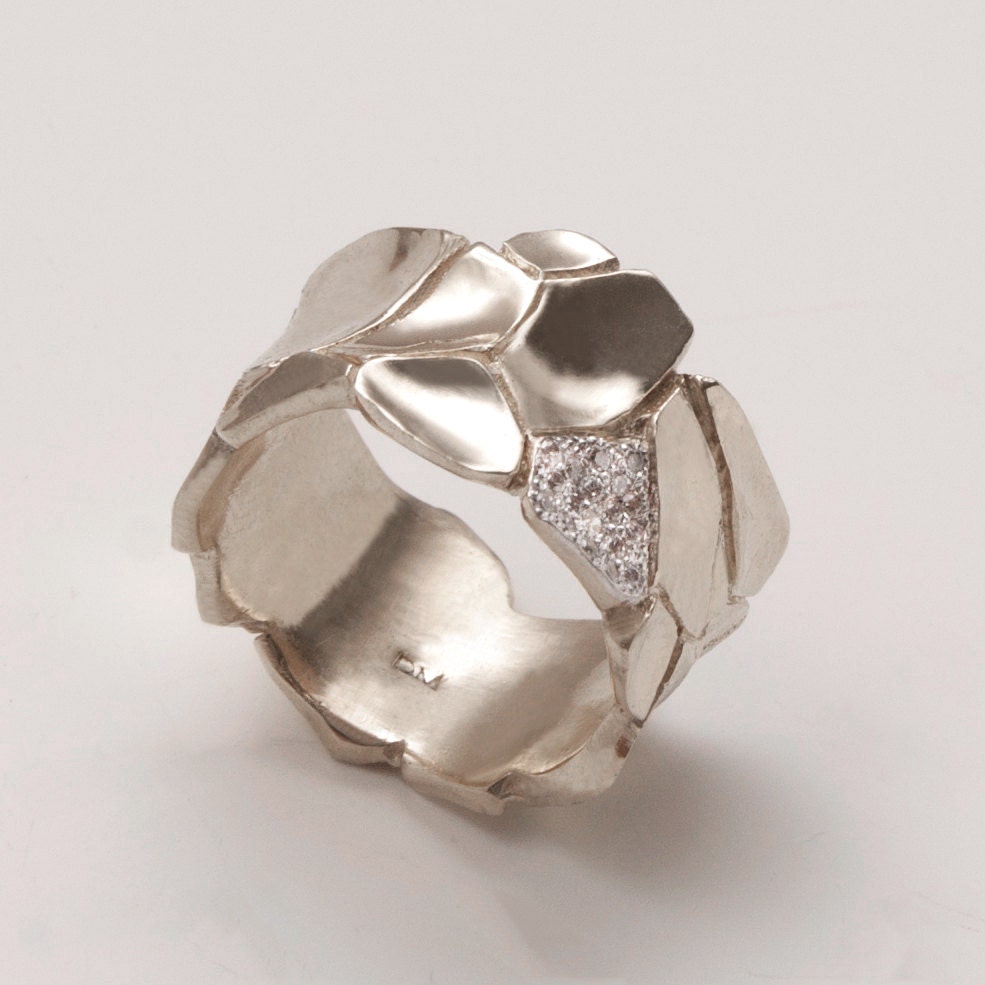 Parched Earth No.2 - 14K White Gold and Diamond Ring, Antique ring, Filigree engagement ring, engagement band, mens ring