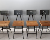 Set of 4 -18"H Reclaimed Wood Industrial Bar Stool w/ Steel Back - FREE SHIPPING - Industrial Modern - Salvaged Wood