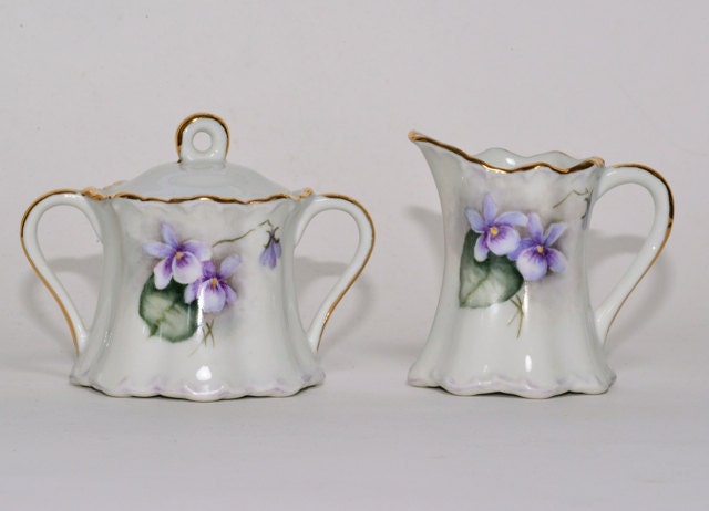 Violet Cream and Sugar Set Vintage