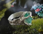 Emerald Ring -  Rough Raw Uncut Green Emerald - Natural Gemstone Ring