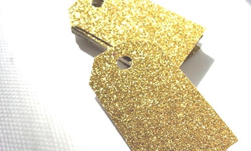 10 Gift Tags - Gold Glitter / Party Favor Tags/ Scrapbooking Tags / Die cuts