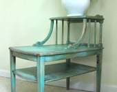 Vintage Cottage Chic Shabby Chic Turquoise French Country Two Tier Side Table
