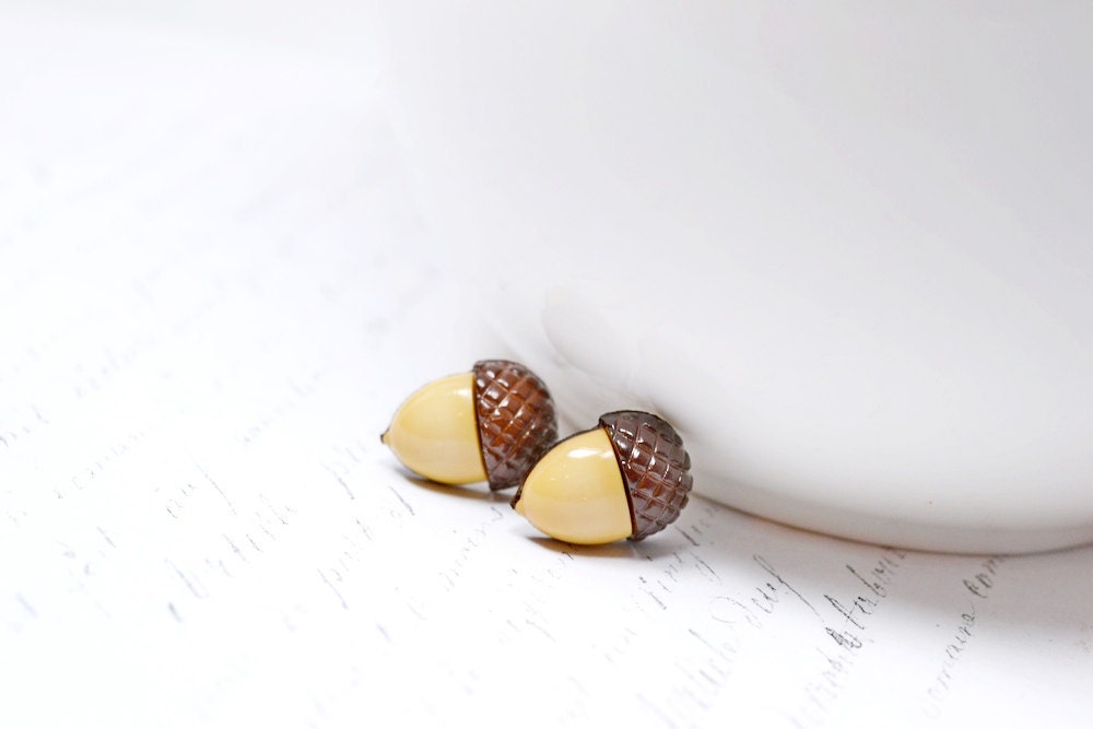 Acorn Earrings Brown Stud Earrings, Rustic Jewelry, Woodland Forest Themed Novelty Jewelry