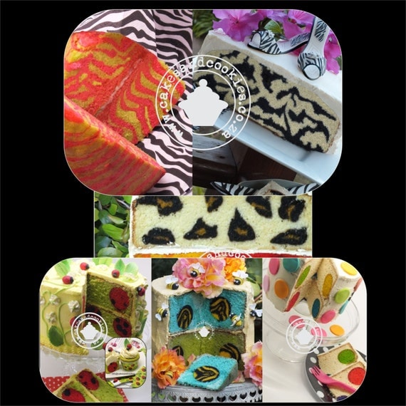 Buy tutorials & combs - Inside Surprise Leopard And Zebra And Ladybird/Polka Dot/Bee Combination Cake Tutorials