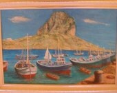 Vintage art, Fishing Boats, Stanley Jackson, Northern Ireland, original signed oil painting, framed landscape, made in Ireland