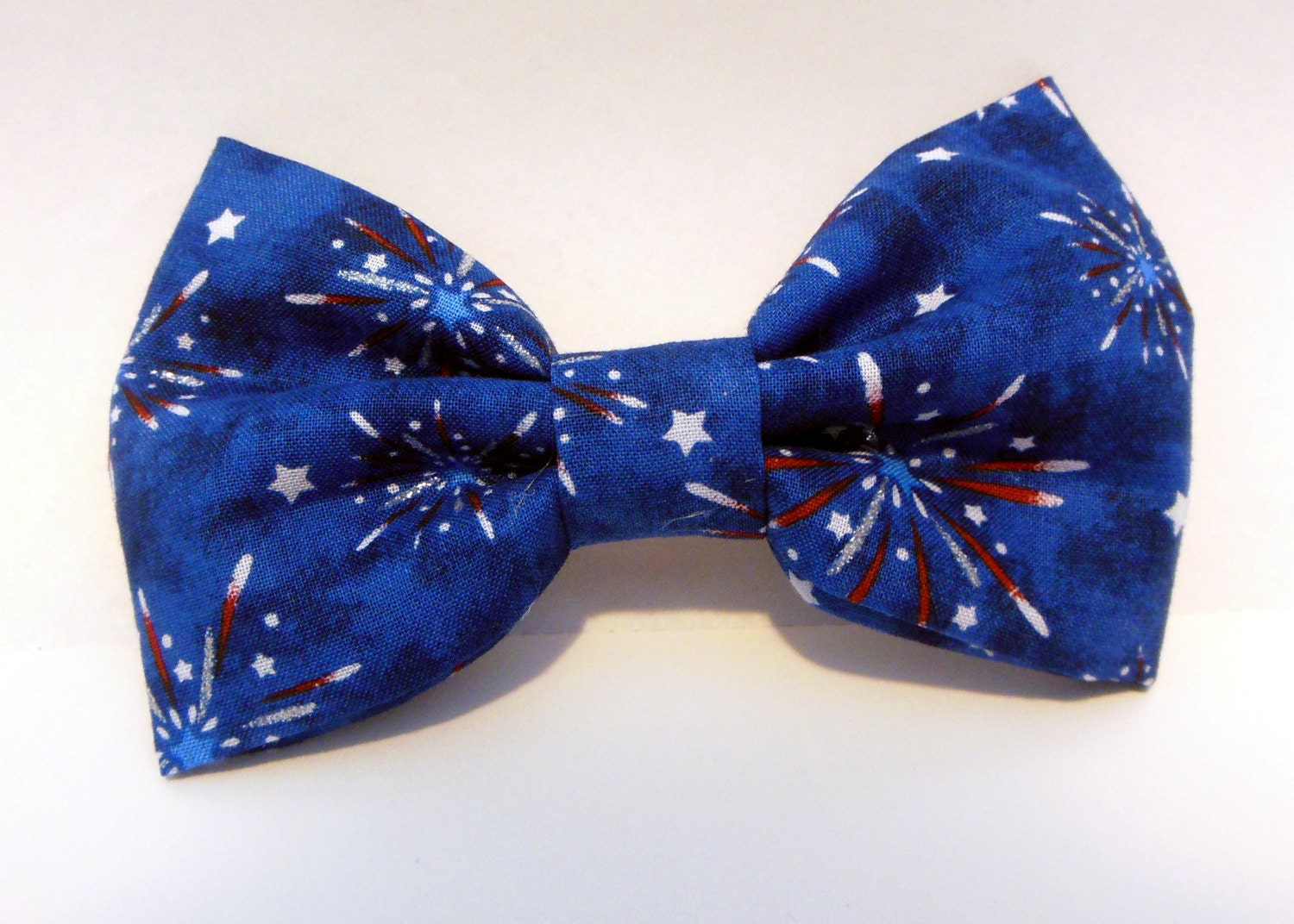 Patriotic Blue Big Hair Bow with Fireworks with French Barrette