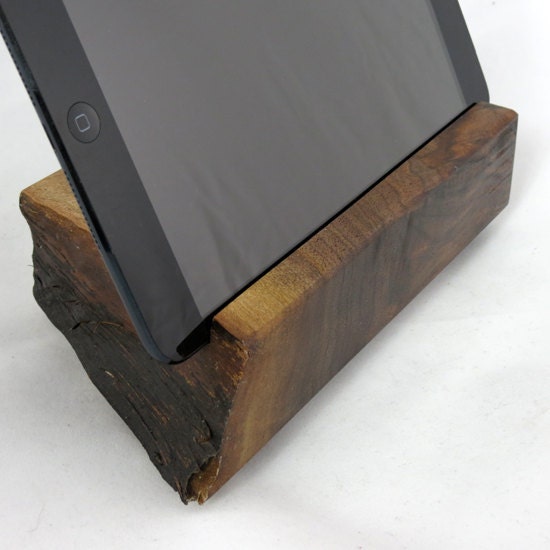 Wood iPad Mini Stand Live Edge Wood Walnut - Sunburst