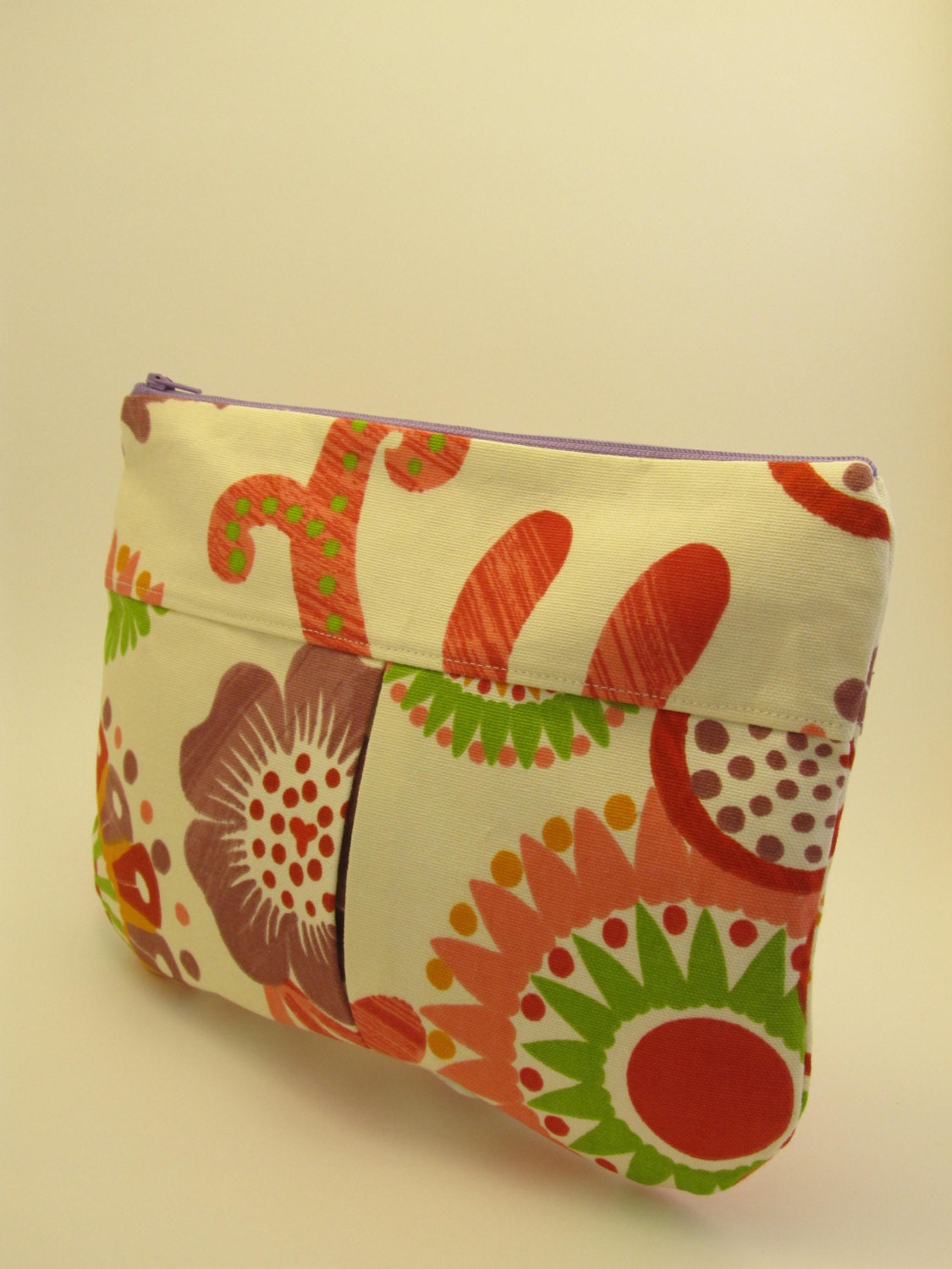 Handmade Cream, Pink, Purple, Green Canvas Clutch