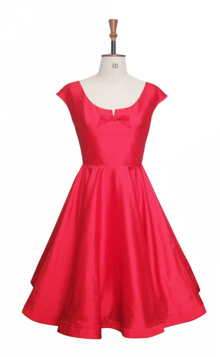 red silk dupion 1950s style dress