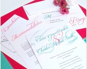 Printable Script Wedding Invitation Full Suite, Calligraphy Font, Elegant Simple and Modern, Mint and Coral, Print Your Own, PDF File