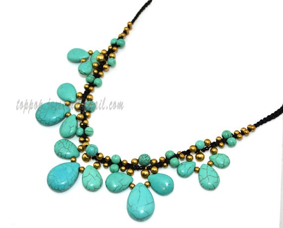 Statement Turquoise Necklace, Chunky Bib Necklace, Tear Drop Stone Necklace, Wedding Bridal Party/Holiday Necklace Choker Gift (TP-T-0008)